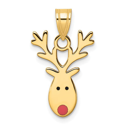 14k Yellow Gold Enameled Reindeer Charm Pendant for Women