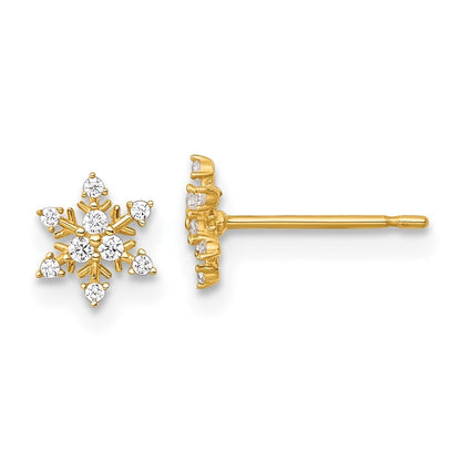 14k Yellow Gold Polished Cubic Zirconia Snowflake Stud Earrings Gift for Women