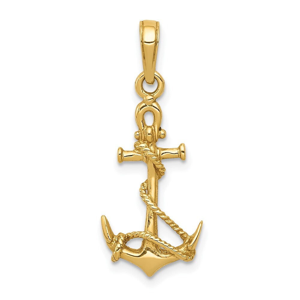 14k Yellow Gold 3-D Anchor Shackle and Entwined Rope Pendant for Women