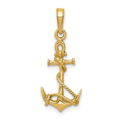 14k Yellow Gold 3-D Anchor Shackle and Entwined Rope Pendant for Women