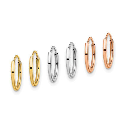 14K Tri Color Gold 3-pair Hoop Earrings Set