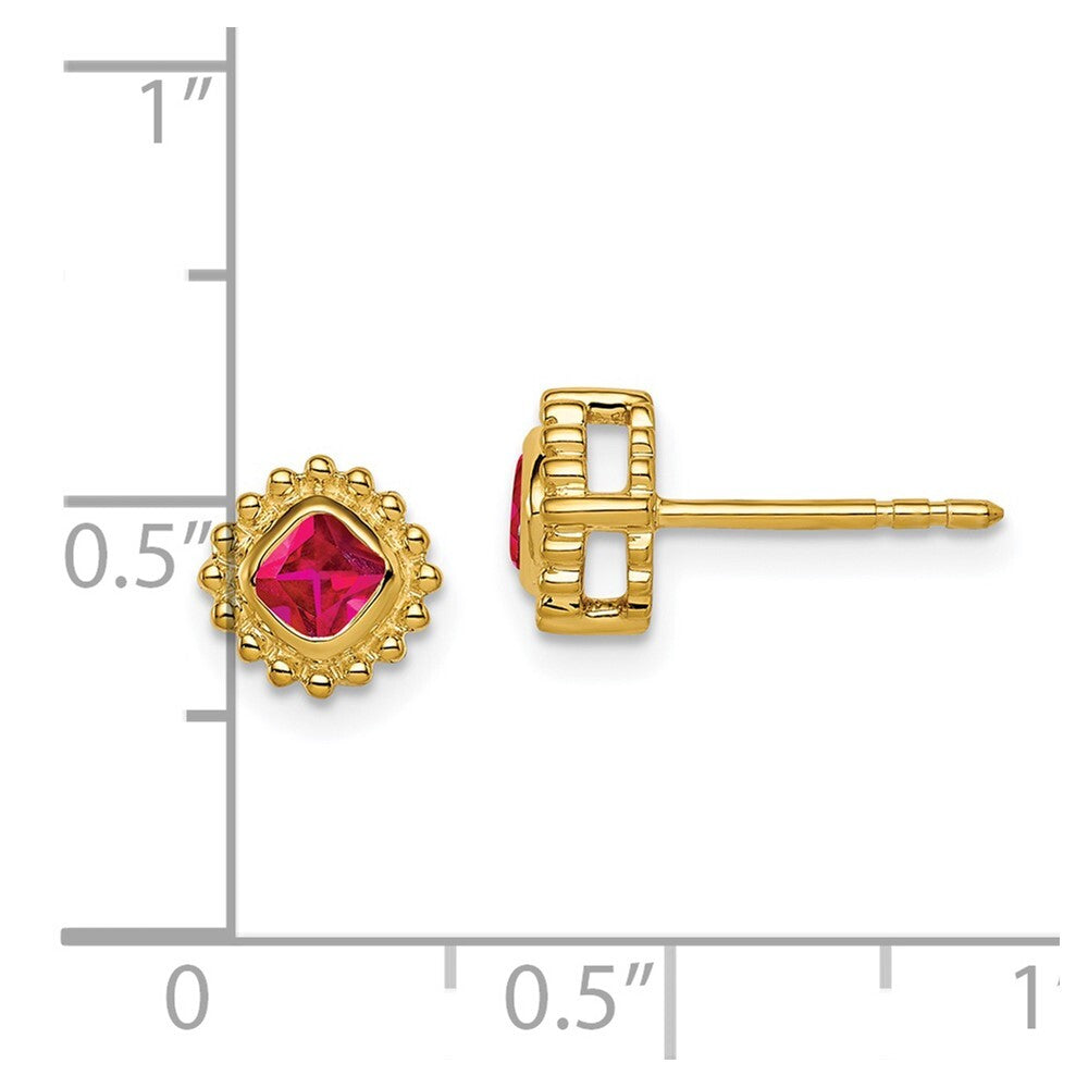 14k Yellow Gold Cushion Ruby Stud Earrings