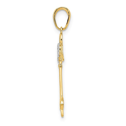 14k Yellow Gold and White Rhodium Diamond-cut Heart/ Angel Wings Key Pendant
