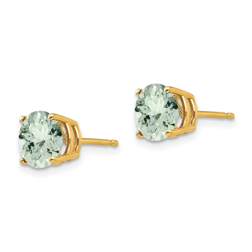 14k Yellow Gold 7mm Round Green Quartz Stud Earrings Gift for Women