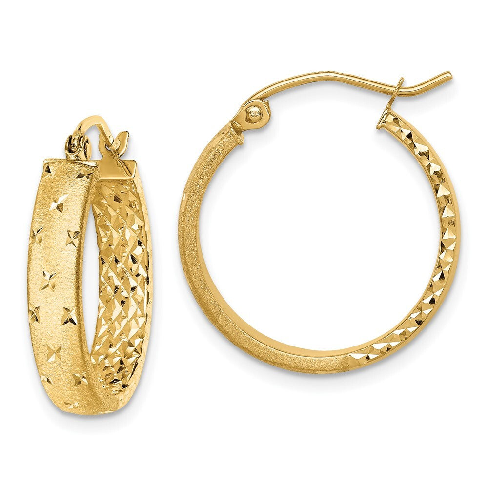 14k Yellow Gold Polished Diamond-cut In/Out Hoop Earrings Gift for Women