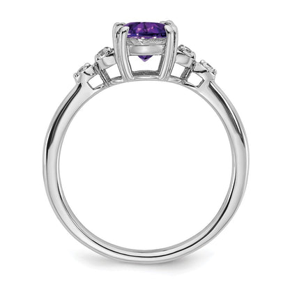 Sterling Silver Rhodium-plated Amethyst and Diamond Ring Size 6