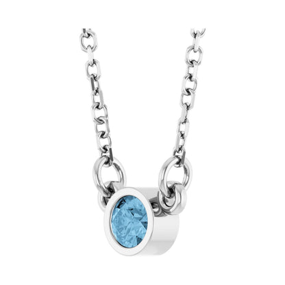 14k White Gold Natural Sky Blue Topaz Solitaire Pendant Necklace 18"