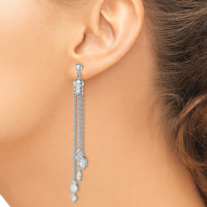 Sterling Silver Polished Cubic Zirconia & Multi-Chain Post Dangle Earrings
