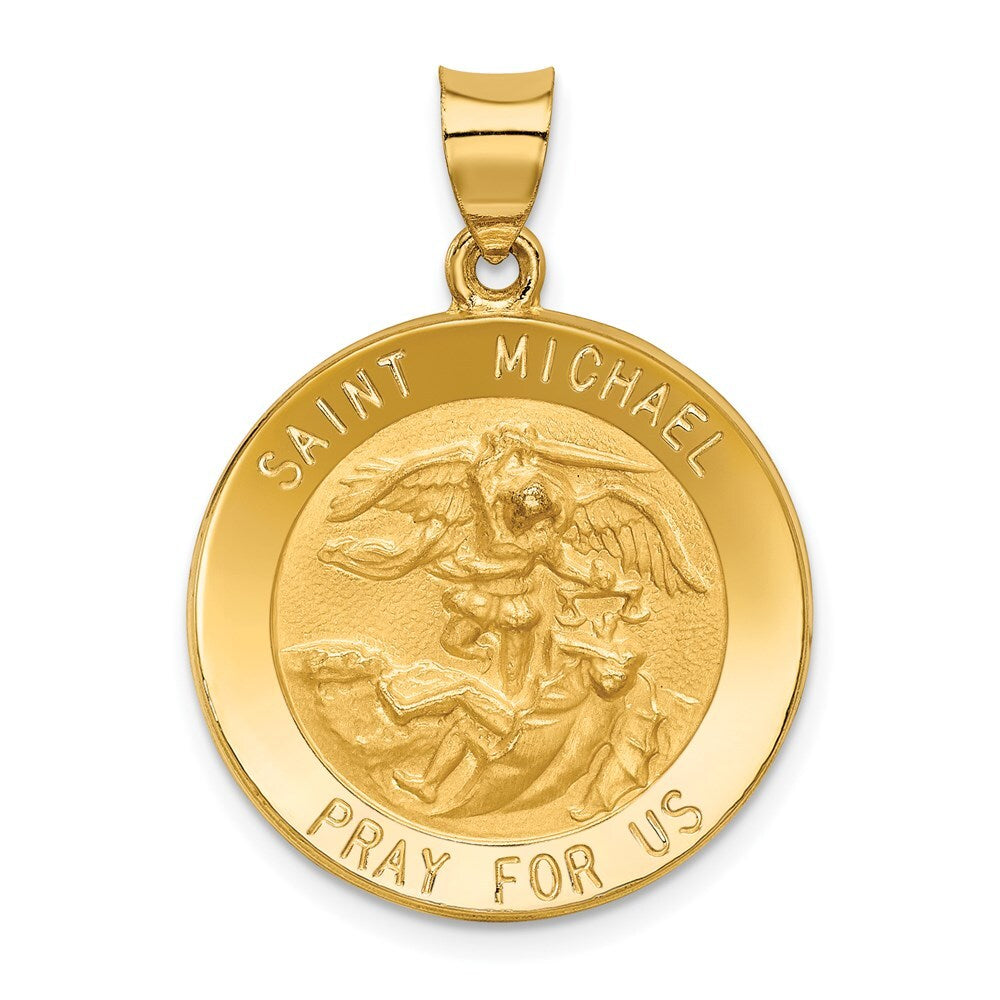 14k Yellow Gold Saint Michael Medal Hollow Pendant