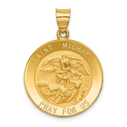 14k Yellow Gold Saint Michael Medal Hollow Pendant