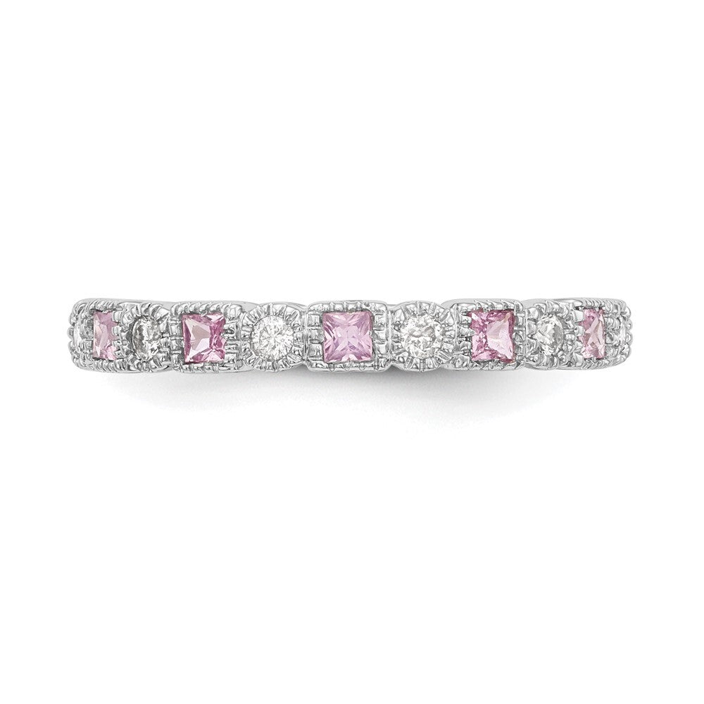 14k White Gold 1/10 carat Diamond and Pink Sapphire Complete Band Size 7
