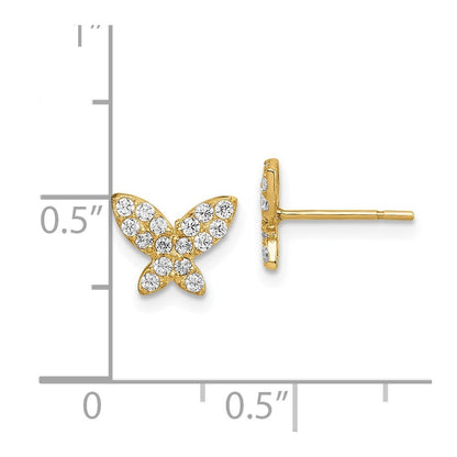 14k Yellow Gold Butterfly Cubic Zirconia Stud Earrings Gift for Women