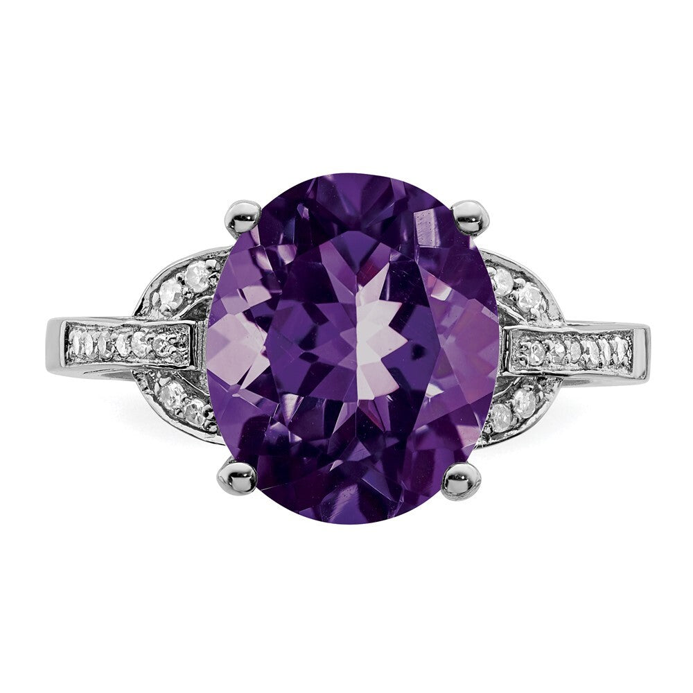 Sterling Silver Rhodium-plated Amethyst & Diamond Ring Size 8