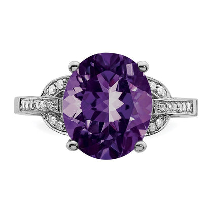 Sterling Silver Rhodium-plated Amethyst & Diamond Ring Size 8
