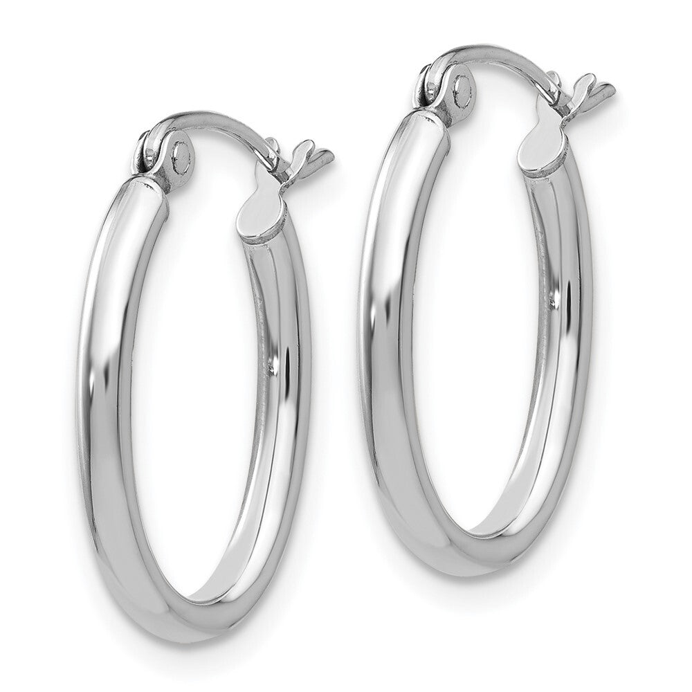 14k White Gold Polished 2mm Oval Tube Hoop Earrings Gift for Women