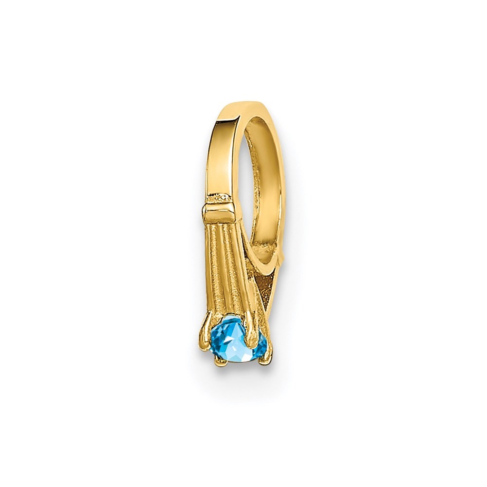 14k Yellow Gold 3-D December Ring with Aqua CZ Charm