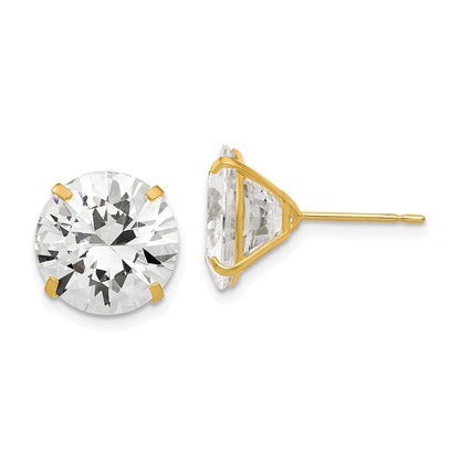 14k Yellow Gold 11mm Round CZ Post Earrings