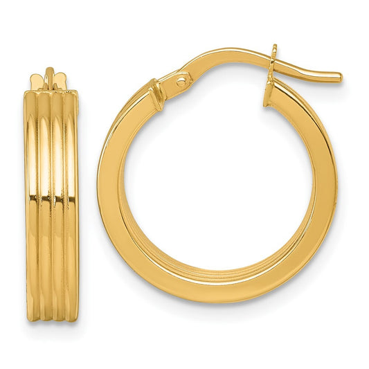 14k Yellow Gold Polished Grooved Hoop Earrings Gift for Women