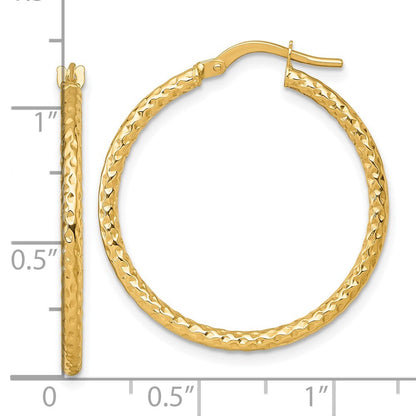 14k Yellow Gold Polished Diamond-cut Hoop Earrings Gift for Women