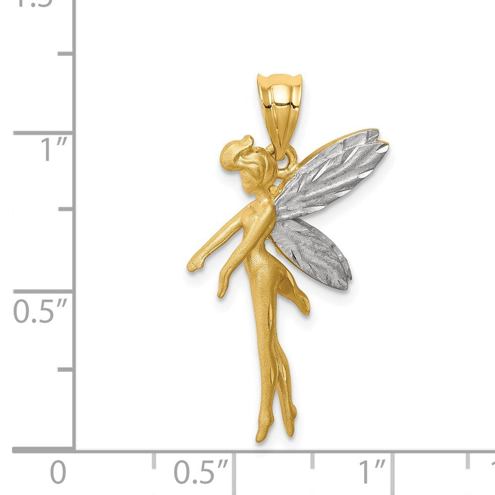 14k Yellow Gold and White Rhodium Diamond-Cut Fairy Pendant for Women