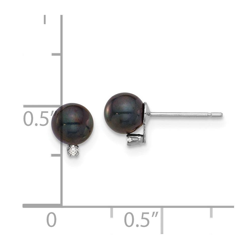 14k Gold 5-6mm Black Akoya Saltwater Cultured Pearl & Diamond Stud Earrings