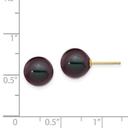 14k Yellow Gold 9-10mm Black Round Freshwater Cultured Pearl Stud Earrings