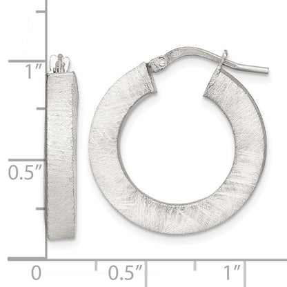 Sterling Silver Brushed Textured 4.25mm x 24mm Square Tube Hoop Earrings