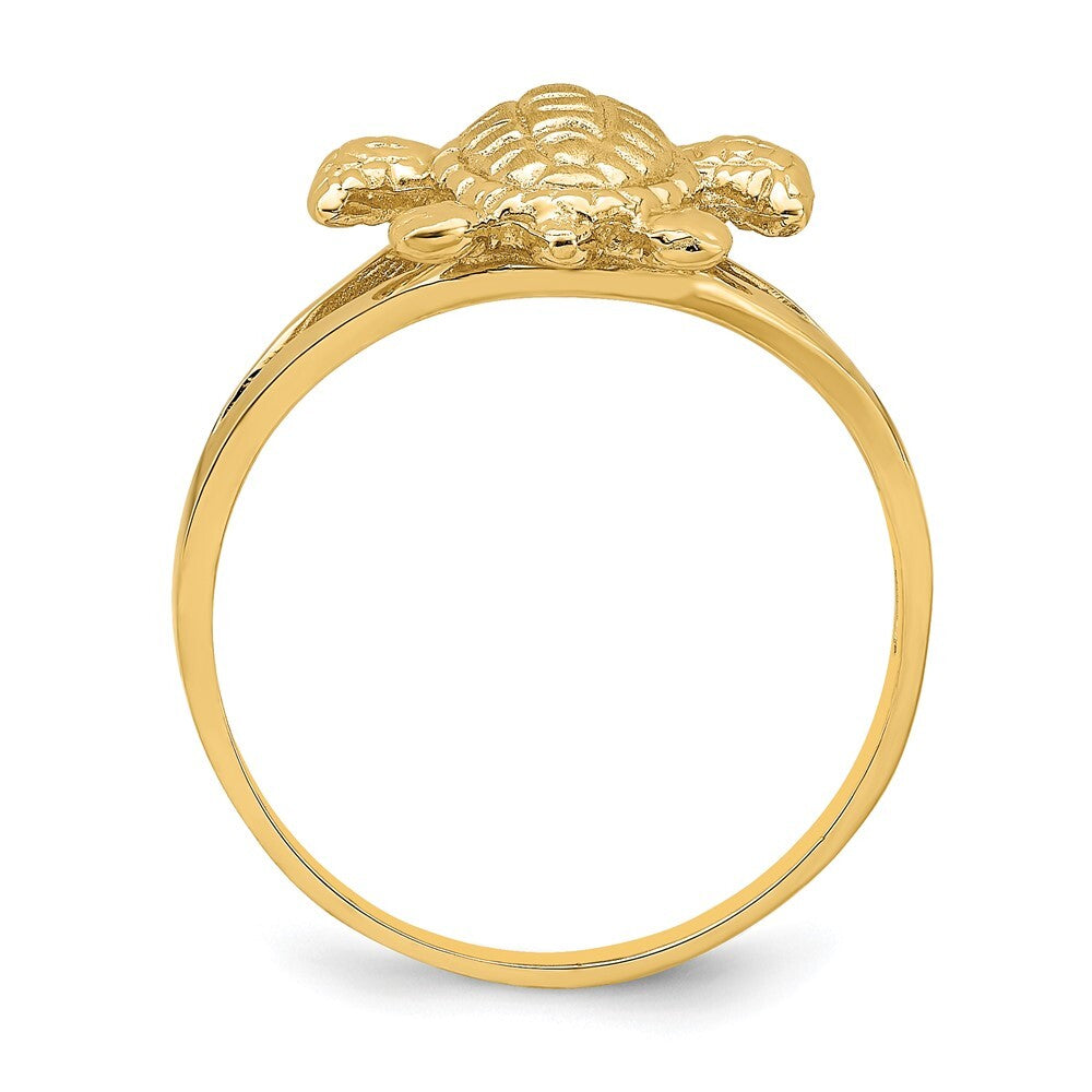 14K Yellow Gold Textured Sea Turtle Ring Size 7