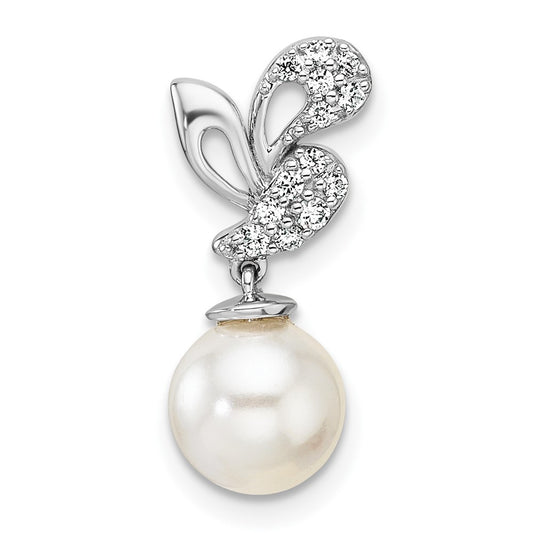 14K White Gold  1/10 carat Diamond and Freshwater Cultured Pearl Chain Slide