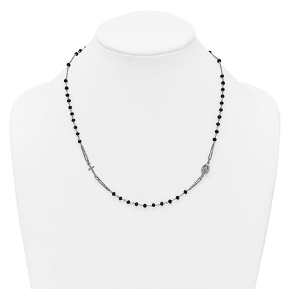 Sterling Silver Black Crystal 20" with 0.5" extender Rosary Themed Necklace