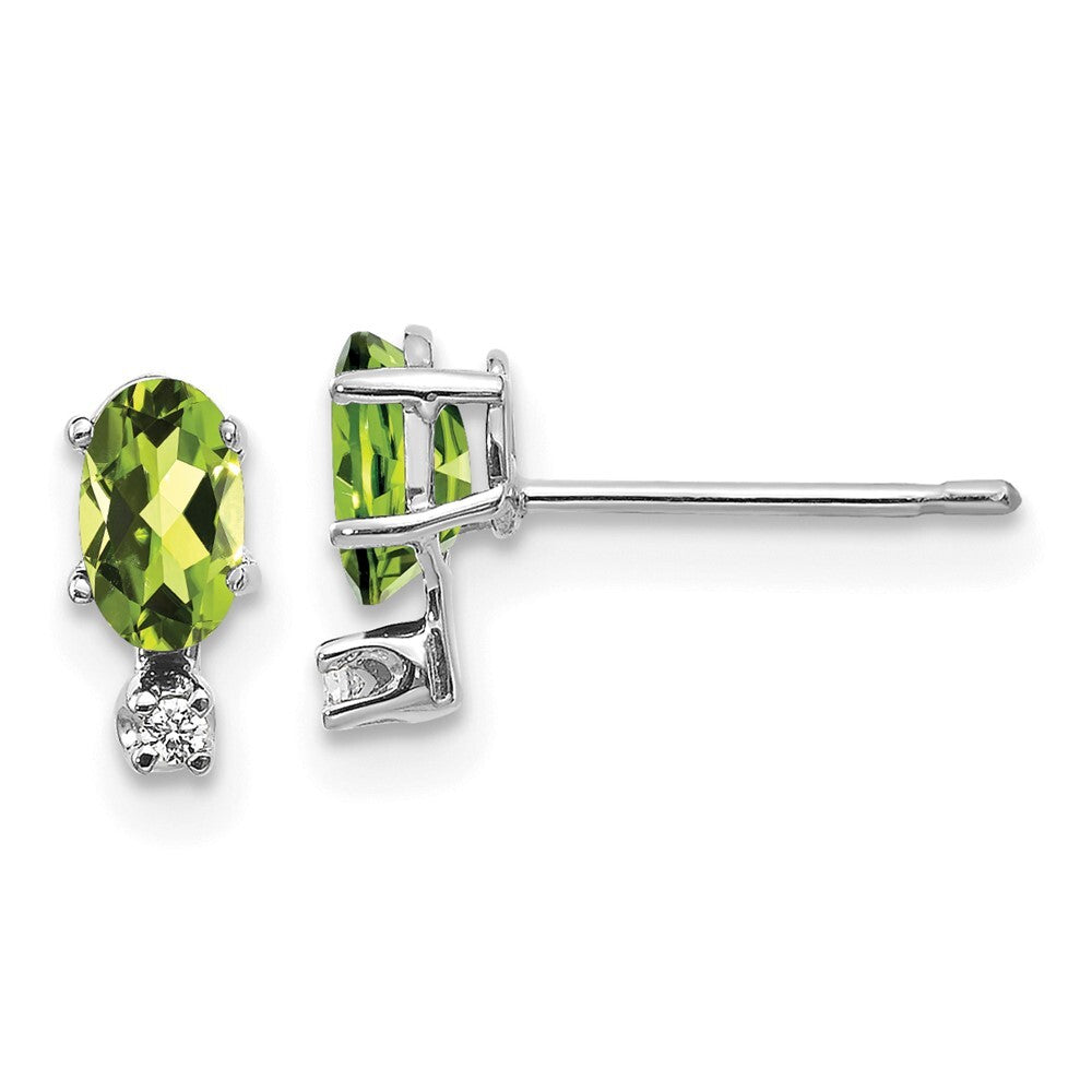 14K White Gold Diamond and Peridot Birthstone Stud Earrings Gift for Women
