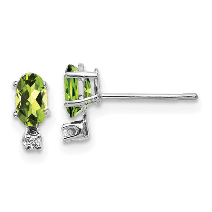 14K White Gold Diamond and Peridot Birthstone Stud Earrings Gift for Women