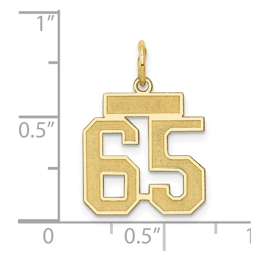 14k Yellow Gold Small Satin Number 65 Charm Pendant for Women