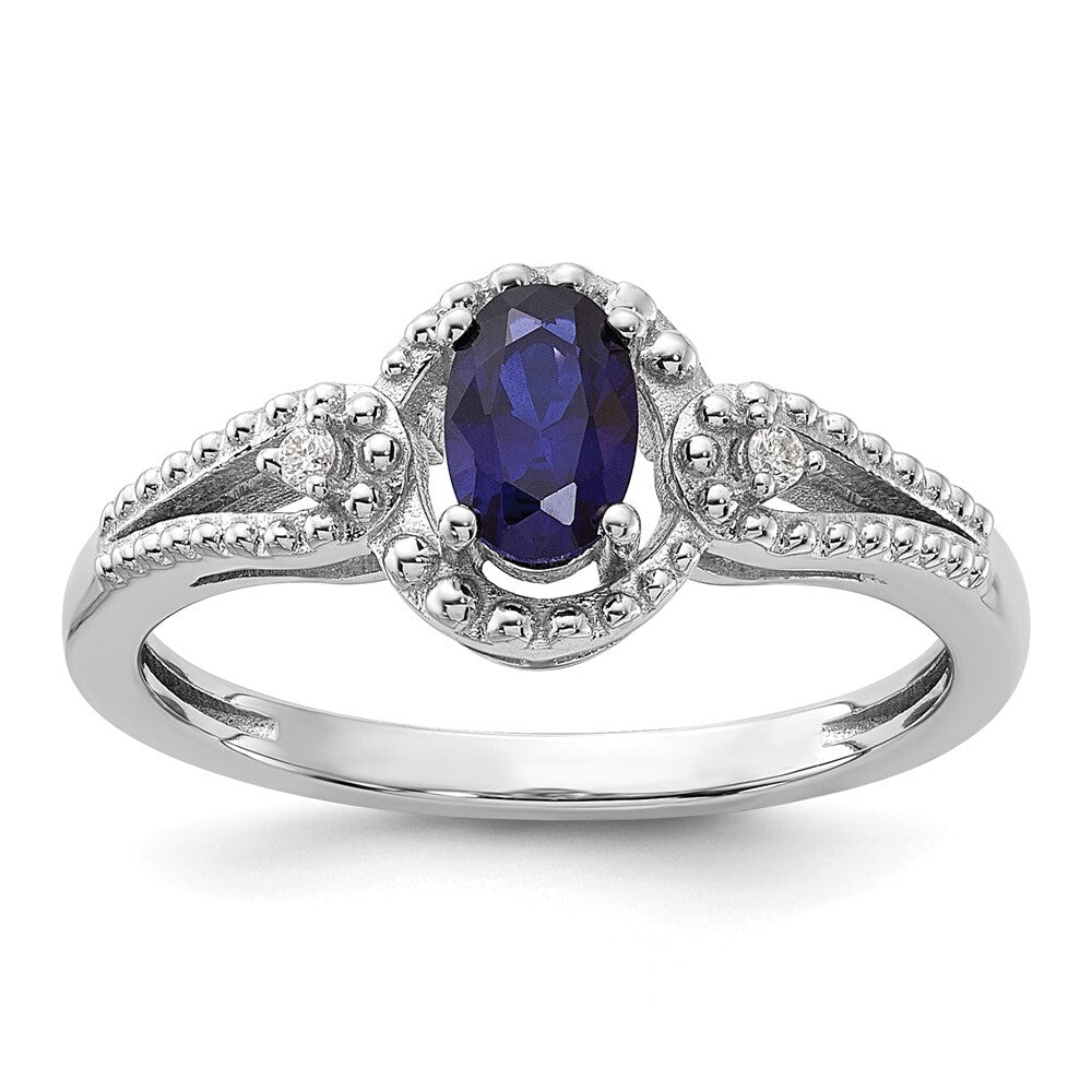 Sterling Silver Rhodium-plated Created Sapphire & Diamond Ring