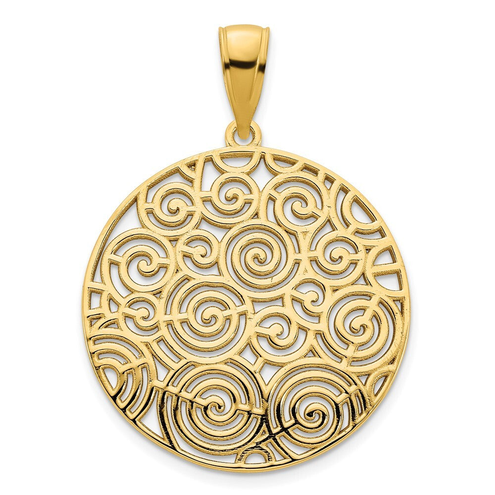 14k Yellow Gold Fancy Filigree Disc Pendant for Women