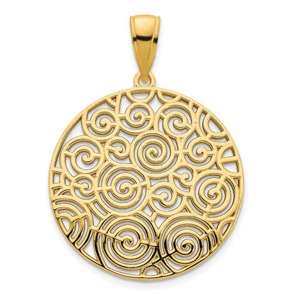 14k Yellow Gold Fancy Filigree Disc Pendant for Women