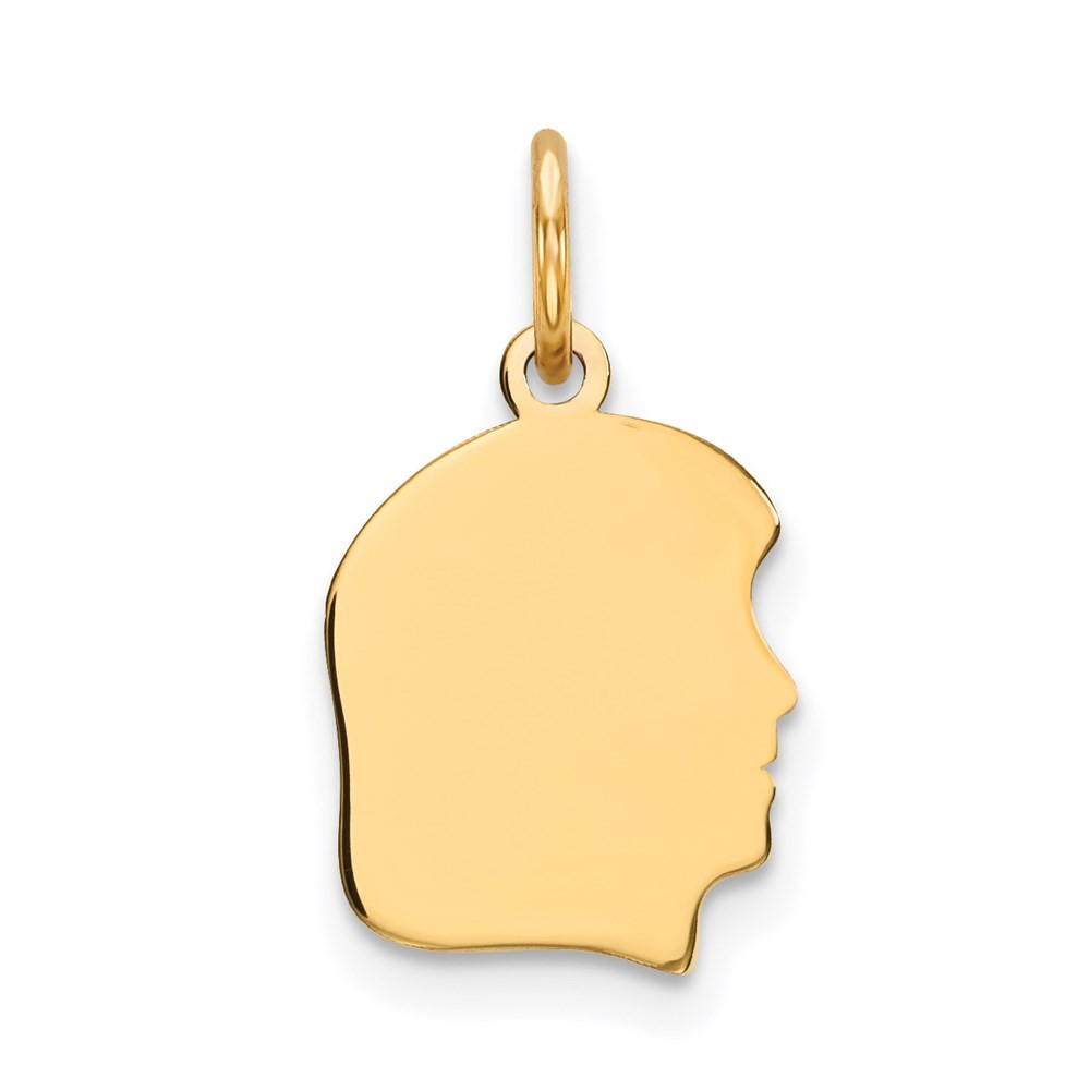 14k Yellow Gold Plain Small .011 Gauge Facing Right Girl Head Charm Pendant