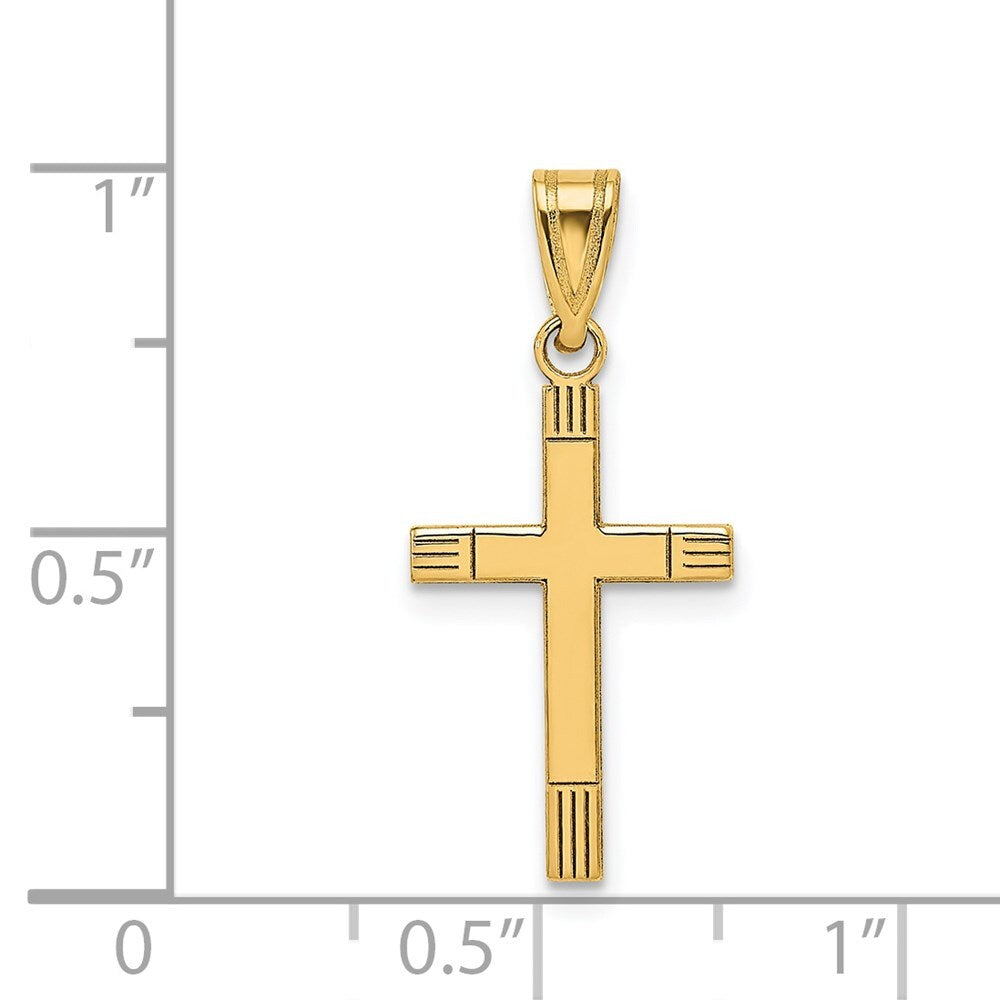 14k Yellow Gold Laser Etched Cross Pendant for Women