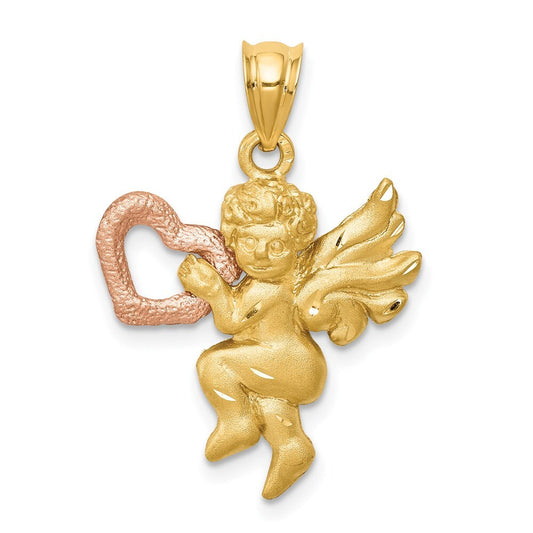 14k Two-tone Gold Satin Angel Charm Pendant for Women