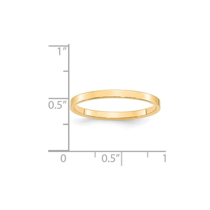 14K Yellow Gold Yellow Gold 2mm Lightweight Flat Wedding Band Size 10