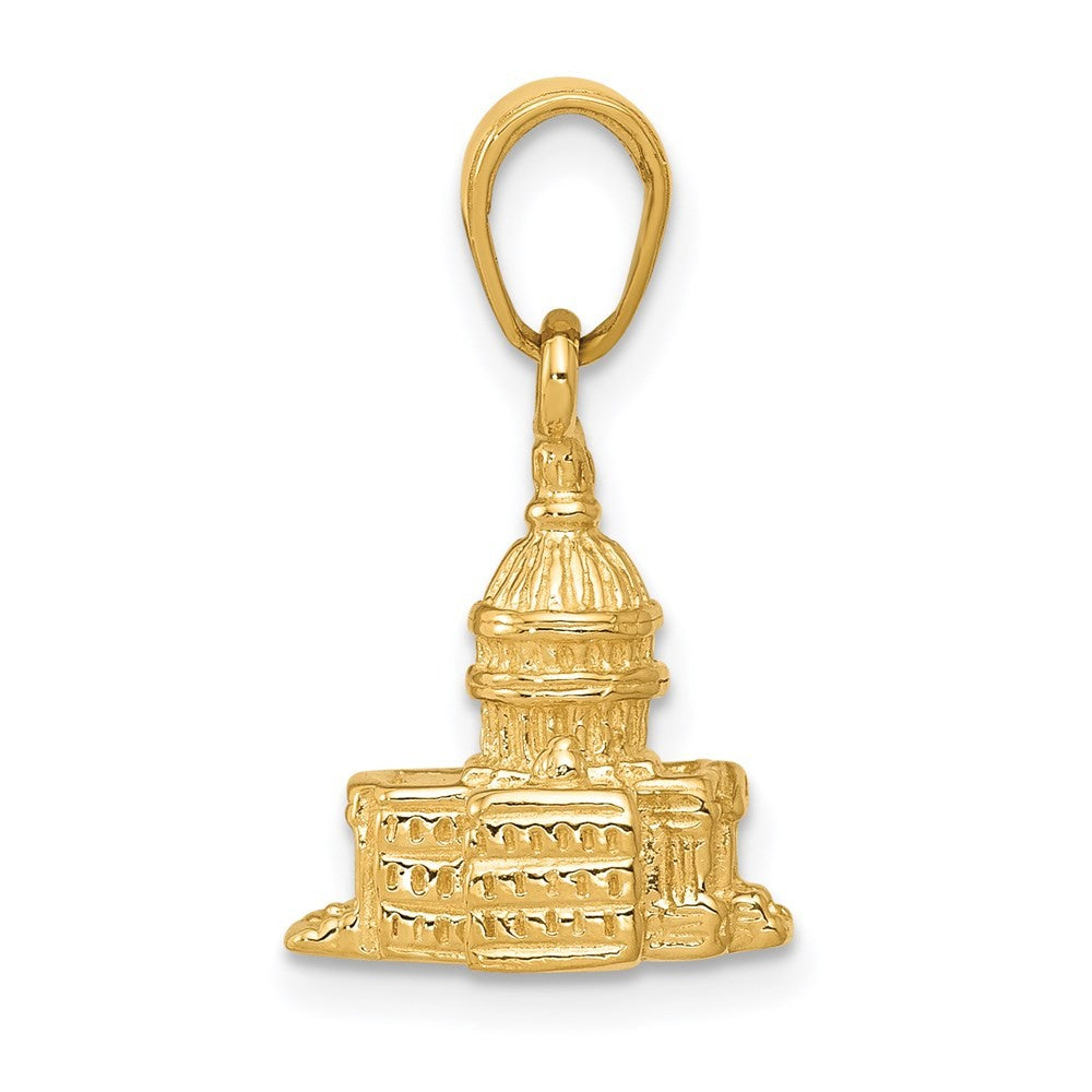 14k Yellow Gold 3D Washington Diamond-Cut Capital Building Pendant
