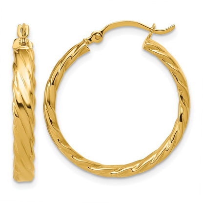 14k Yellow Gold 3.25mm Patterned Hoop Earrings