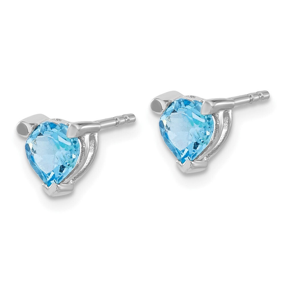14k White Gold Heart Blue Topaz Stud Earrings Gift for Women
