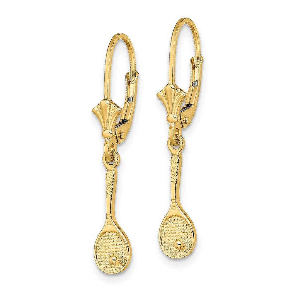 14k Yellow Gold Polished Tennis Racquet w/ Ball Drop Dangle Earrings