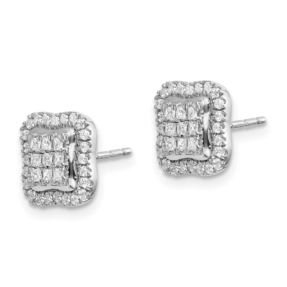 14k White Gold Diamond Square Cluster Stud Earrings