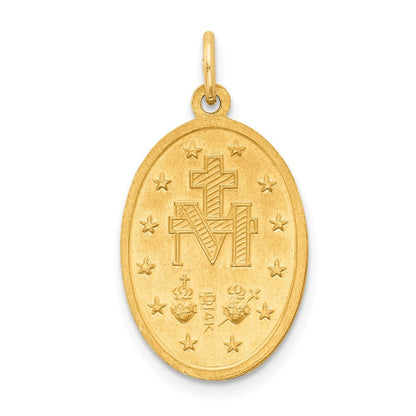 14k Yellow Gold Solid Polished/Satin Oval Miraculous Medal Pendant for Women