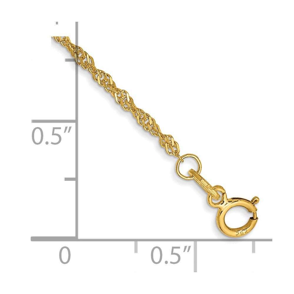 14k Yellow Gold 10 inch 1.40mm Singapore with Spring Ring Clasp Anklet