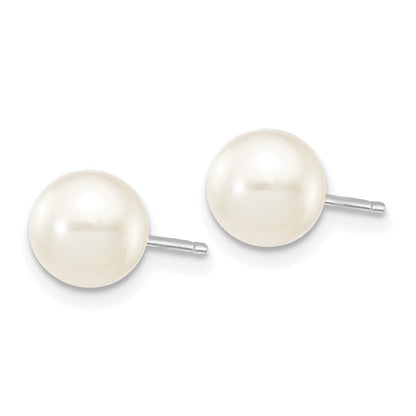 14k White Gold 6-7mm White Round Freshwater Cultured Pearl Stud Earrings