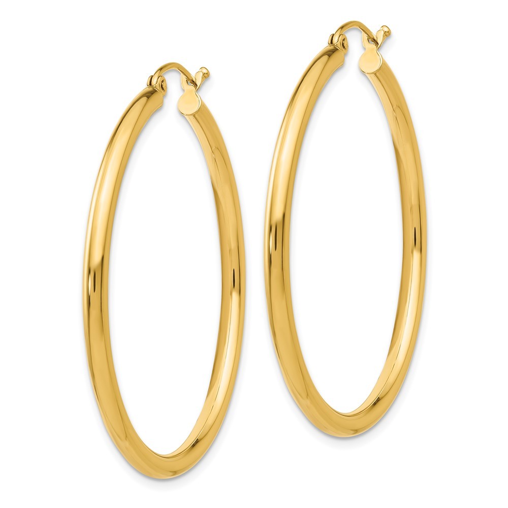 14k Yellow Gold Polished 2.5mm Lightweight Tube Hoop Earrings