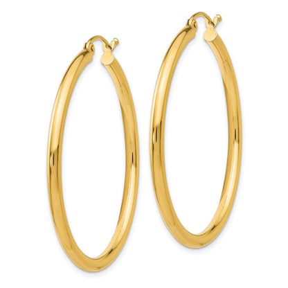 14k Yellow Gold Polished 2.5mm Lightweight Tube Hoop Earrings